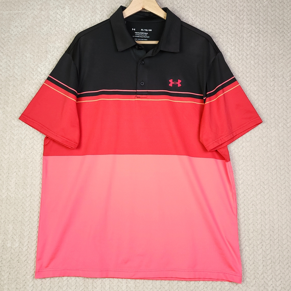 Under‎ Armour Playoff Polo Short Sleeve Shirt Black Red Pink Mens XL